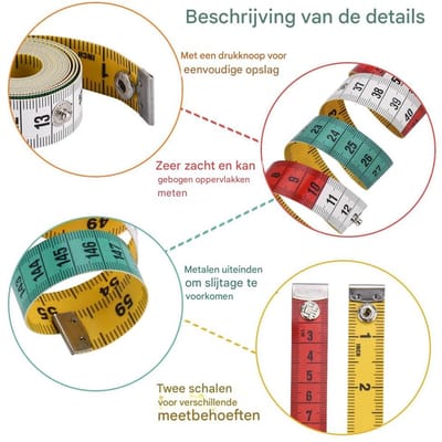 Ynkkvre - Centimeter meetlint - Meetlint 150 cm – 2 Stuks Dubbelzijdig Lichaamsmeetlint van Kunstleer – Inch & Centimeter Tape Measure – Duurzaam, Oprolbaar, Nauwkeurig Tailor Tape voor Fitness, Kleding & Lichaamsmeting