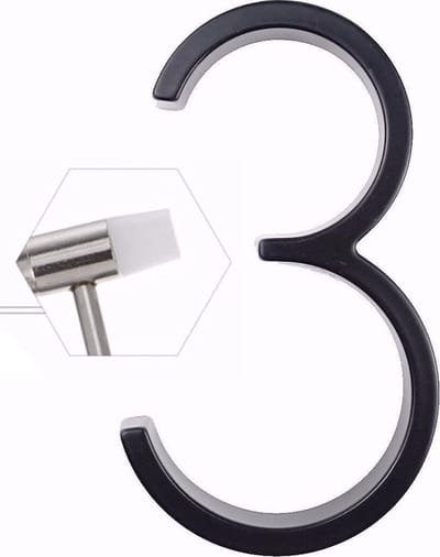 Amato Black nr. 3 - 125mm - tijdelijk met Mini Hamer va 2 stuks - zwart modern huisnummer - zwart huisnummer - huisnummer zwart - huisnummer 3 - tijdelijk ACTIE bij afname van 2 of meer Amato huisnummers één Mini Hamer