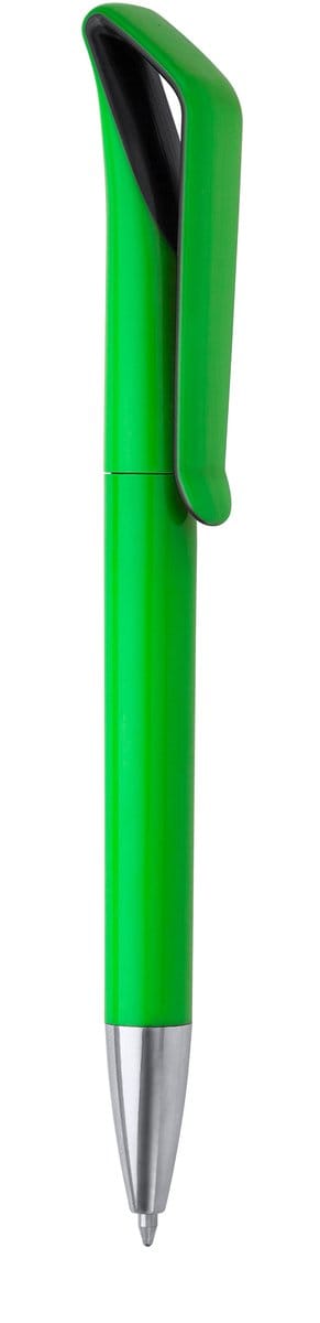 10 Pennen in ABS met draaimechanisme in tweekleurige glanzende afwerking. Kleur Groen model Irati Blauwe inkt.