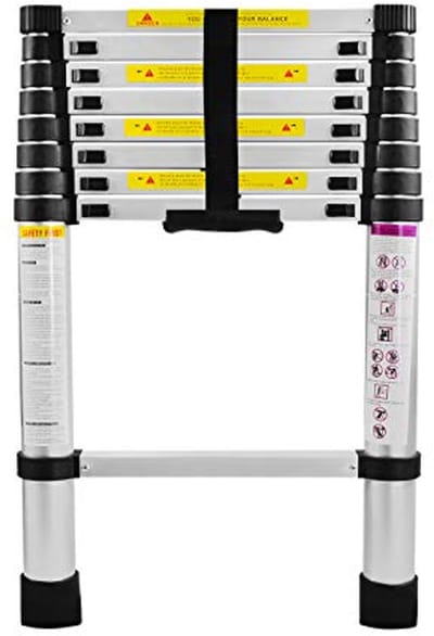 UISEBRT Telescopische Ladder 2,6m Aluminium Uittrekbare ladder Multifunctionele Telescoopladder Antislip staande Ladder Draagvermogen: 150 kg Zilver【2.6M】