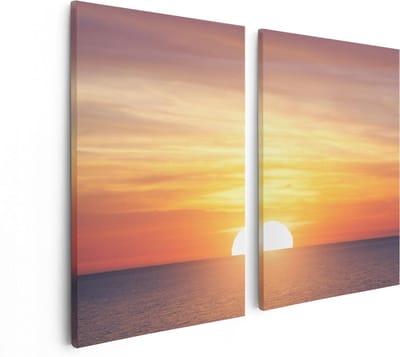 Artaza Canvas Schilderij Tweeluik Zonsondergang Op De Zee - 80x60 - Foto Op Canvas - Canvas Print