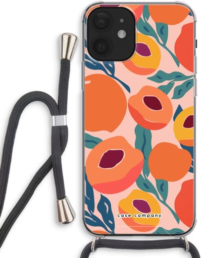Case Company® - Hoesje met koord geschikt voor iPhone 12 hoesje met Koord - Perzik - Telefoonhoesje met Zwart Koord - Bescherming aan alle Kanten en Over de Schermrand
