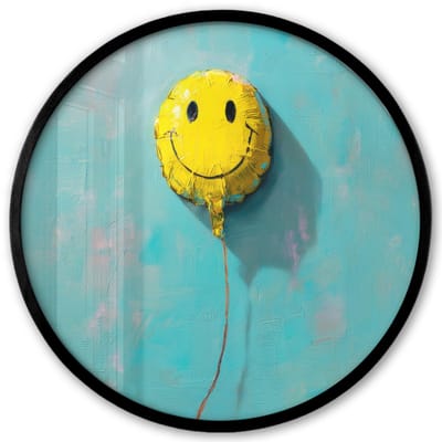Poster in lijst Rond - Fotolijst 40x40 cm - Posters - Ballon - Geel - Smiley - Ronde posterlijst zwart - Decoratie - Wanddecoratie woonkamer - Muurdecoratie slaapkamer