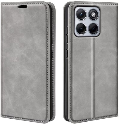 MobyDefend Hoesje - Geschikt voor Motorola Edge 70 Fusion - Luxe Wallet Bookcase (Magnetische Sluiting) - Grijs