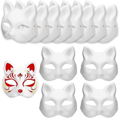 Set van 12 DIY Kat Maskers voor Halloween, Cosplay en Feestjes - Lege Papieren Maskers voor Schilderen en Creatieve Projecten