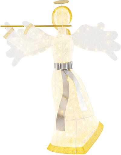 COSTWAY Kerstengel verlicht groot, 150 cm kerstdecoratie met 100 warmwitte ledlampen, kerstfiguur, kerstdecoratie, kerstverlichting voor buiten en binnen