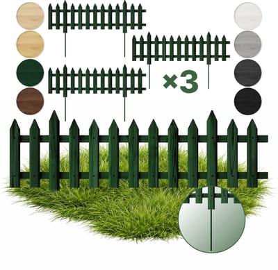 Floranica 3 ST houten tuinafscheiding 20 x 100 cm, groen, klassiek lattenhek met metalen palen, voor voortuin of groentebedden