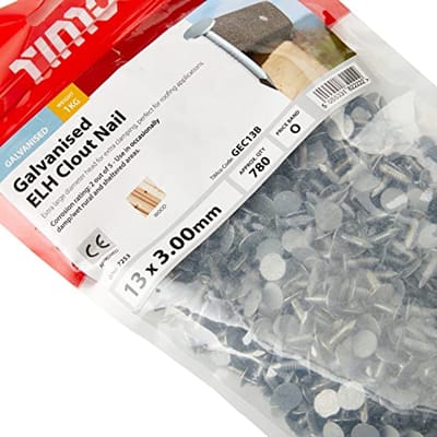 Gegalvaniseerde Clout Nagels 13 x 3.00 - 1kg Zak voor Dakleer en Gipsplaat Bevestiging