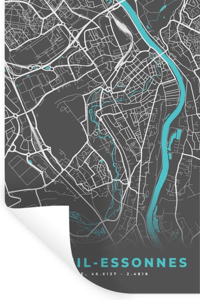 Muurstickers - Sticker Folie - Corbeil-Essonnes - Frankrijk - Stadskaart - Kaart - Plattegrond - 20x30 cm - Plakfolie - Muurstickers Kinderkamer - Zelfklevend Behang - Zelfklevend behangpapier - Stickerfolie