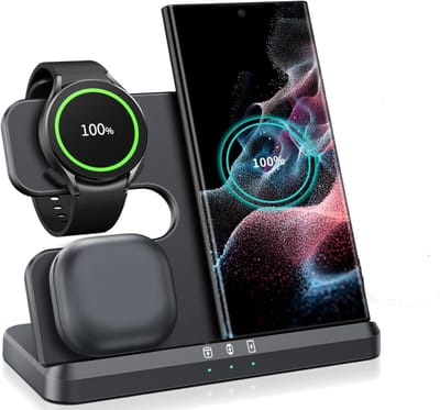 3-in-1 Inductielader – Geschikt voor Samsung S26 Ultra, S26, S25, S24, S23, Z Flip, Z Fold 7 – Draadloze Oplader voor Galaxy Watch 8, 7 Pro, 5, 4, Active – Oplaadstation – Zwart