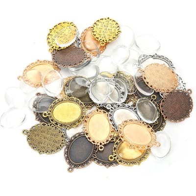 Sieraden Hanger DIY Ketting Hanger Schalen met Glas Sieraden Maken Accessoire 60 stuks beige
