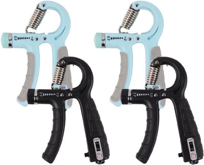 Handtrainer Onderarmtrainer Set - Grip Kracht Training - Herstel en Kracht - Instelbaar met Teller - 4 Stuks - Zwart Blauw