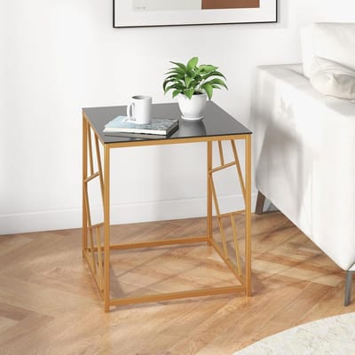 Bijzettafel Glas - Decoratie Tafel - Woonkamer Gebruik - Metalen Frame - 50x50x55 cm - Goud Zwart