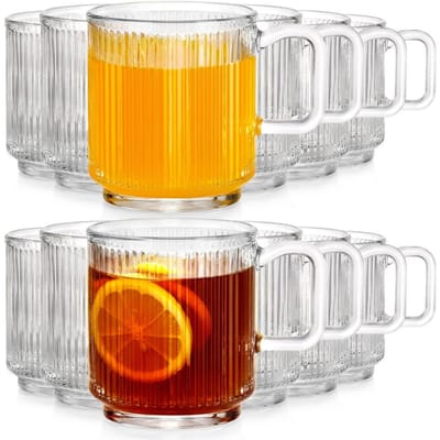 Vilde Glazen 350ml 12 Stuks - Geribbeld Glas, Vaatwasmachinebestendig