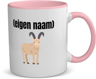 Akyol - geit met hoorn met eigen naam koffiemok - theemok - roze - Geit - geiten liefhebbers - met eigen naam - dieren liefhebber - leuk cadeau voor iemand die houdt van geiten - cadeau - kado - 350 ML inhoud