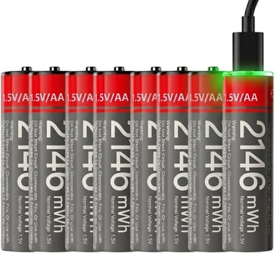 Yesido, 8x AA Batterijen Lithium 1430mAh 1.5V 2146mWh Oplaadbaar USB-C, Zwart / Rood
