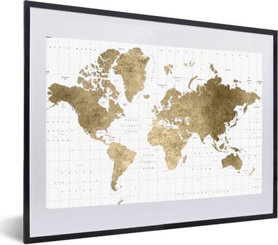 Poster in lijst - Fotolijst 60x40 cm - Posters - Wereldkaart - Goud - Glitter - Posterlijst zwart - Decoratie - Wanddecoratie woonkamer - Muurdecoratie slaapkamer
