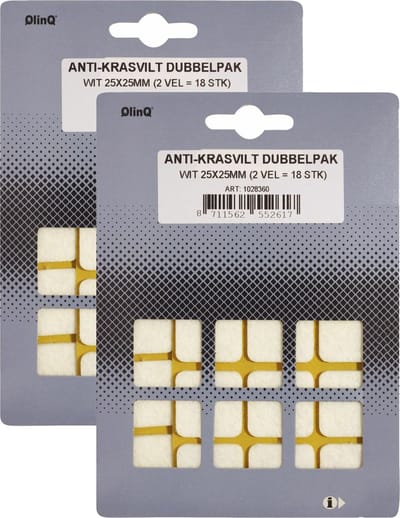 QlinQ Anti-krasvilt - 36x - wit - 25 x 25 mm - vierkant - zelfklevend - meubel beschermvilt
