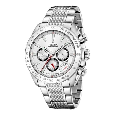 Festina F20668/1 Heren Horloge - Chronograaf - Mineraalglas - Roestvrijstaal/Staal - Zilverkleurig - Ø 44.5 mm - Quartz - Vouw/Vlindersluiting
