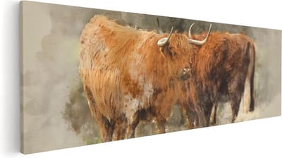 Artaza Canvas Schilderij Hooglander - 60x20 cm - Muurdecoratie Boerderijdieren - Wanddecoratie Woonkamer - Kamer Accessoires