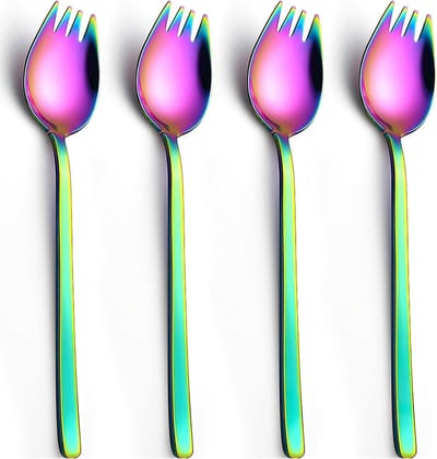 Orivio - Set van 4 vorklepels van roestvrij staal - Multifunctioneel voor diner, soep, salade en meer - 19 cm lang - Ideaal voor familiecamping en picknick outdoor
