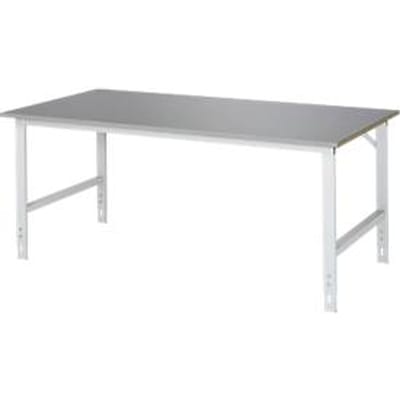 Rau werktafel Tom, handmatig in hoogte verstelbaar, 25 mm MDF blad met roestvrij stalen bekleding, tot 500 kg, B 2000 x D 1000 x H 760-1080 mm, zilver/lichtgrijs