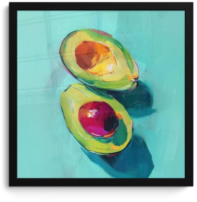 Poster in lijst - Fotolijst 40x40 cm - Posters - Avocado - Groen - Pit - Schaduw - Posterlijst zwart - Decoratie - Wanddecoratie woonkamer - Muurdecoratie slaapkamer