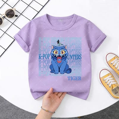 KPop Demonenjager met Vogelpatroon Kinder T-shirt, Modieus Casual Korte Mouw voor Jongens en Meisjes 120