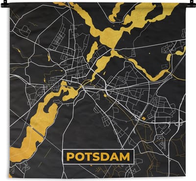 Wandkleed - Wanddoek - Potsdam - Stadskaart - Goud - Plattegrond - Kaart - Duitsland - 180x180 cm - Wandtapijt