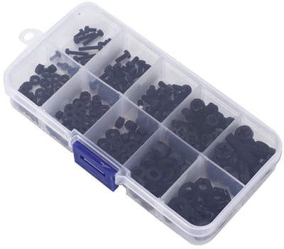 Dailygoods - Nylon Schroefmoerset - 270 Stuks - Veelzijdige bevestigingselementen - Zwart - Zeskantmoer met sluitringen - Geschikt voor elektronica en...