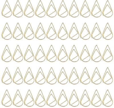 Paperclips, 100 stuks, waterdruppelvorm, bladwijzers, metaal, goud, voor boek, memo, papier, poster, foto