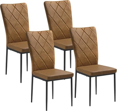 BukkitBow - Set Eetkamerstoelen Kunstleer - Met Hoge Rugleuning en Metalen Poten - Set van 4 Stuks - Zithoogte 46CM - Bruin