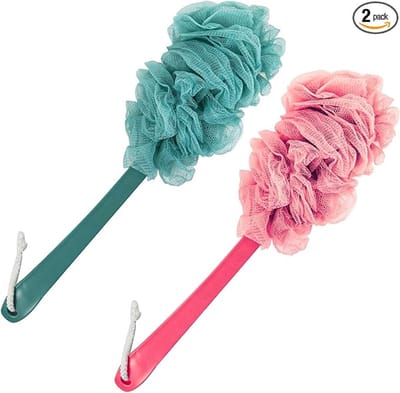 Badborstels - Set van 2 - Badkamerreinigingsborstels - Verlengde steel - Diepe reiniging - Exfoliërende lichaamsborstel - Geschikt voor rug en hele lichaam - Bad- en persoonlijke verzorgingsproducten - Roze, groen