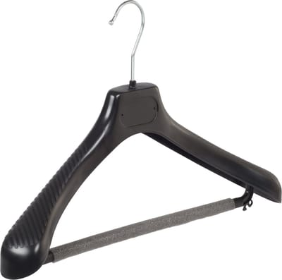 De Kledinghanger Gigant - Mantelhanger - Kostuumhanger - Jassenhanger - Volwassenen - LS42 - 50 Stuks - Kunststof - Zwart - Gebogen Model - Schouderverbreding 5 cm - Broeklat met Schuim - 42 cm - Kledinghanger - Kleerhanger - LS-Serie (LS42/BS_00/50)