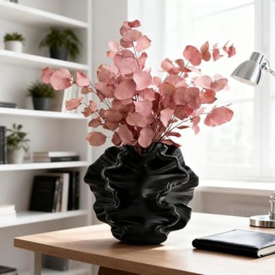 PromoHome Moderne Keramische Vaas - Zwarte Sierlijke Bloemenhouder voor Interieur