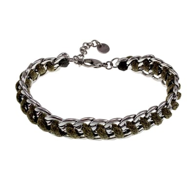 15cm tot 19cm Armband Unisex - Kakigroen Armband - Gepolijst RVS - Cubaanse Schakelsarmband met Kakigroen Koord - Verstelbaar