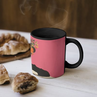 Magische Mok - Foto op Warmte Mokken - Koffiemok - Meisje - Kopje - Bloemen - Roze - Magic Mok - Beker - 350 ML - Theemok