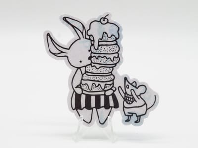 Verjaardagstaart Vrienden Sticker - Dieren in het Dagelijks Leven | Vera's Arts & Dice | Schattige Stickers - Handgemaakte Stickers - Journaling - Bullet Journal - Scrapbooking - Leuke Stickers - Laptop Sticker - Telefoon Sticker | Konijn Muis