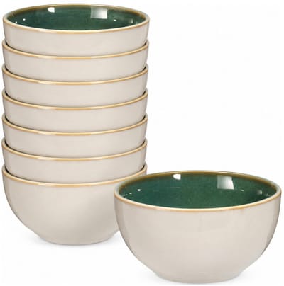 Excellent Houseware Snackschaaltjes Kenji - set van 8x - groen - 14 x 7 cm - keramiek - chips / nootjes - 580 ml