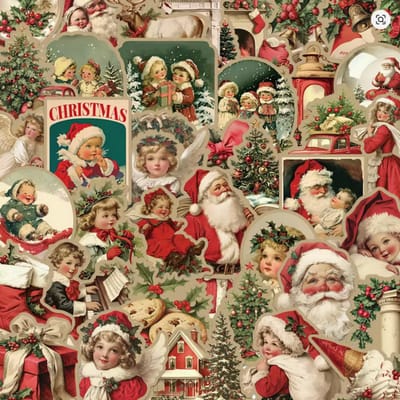 Kerst Stickers Vintage Set - 50 afbeeldingen - Decoratie voor Kerstkaarten, Kerstcadeaus, Brieven van de Kerstman, Journal etc.