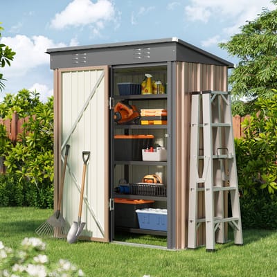 Xbro Tuinhuis – Metalen Gereedschapsschuur – Weerbestendige Tuinberging –Voor Achtertuin, Terras en Grasveld – 87x155x180 cm – Bruin