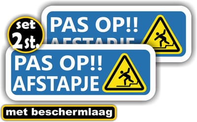 Jerma - Pas op het Afstapje – Waarschuwingsstickers – 2 st - 10 x 26.5 cm - Vinyl - Zelfklevend