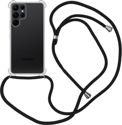 Hoes - Geschikt voor Samsung Galaxy S21 Ultra - Met Koord - Shock Proof - Siliconen Case - Back Cover - Telefoonkoord - Telefoon Hoesje Shockproof - Telefoonketting - Transparant