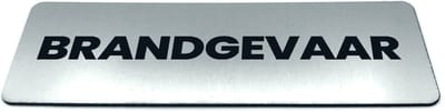 Deurbordje met tekst Brandgevaar - Formaat 150 x 50 mm x 1,6 mm - Incl. plakstrip | Geborstelde RVS-look toplaag | Gratis Verzending | Decoporta