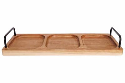 Cosy & trendy Serveerplank - acacia hout - 3-vaks - 41 x 14 cm - high tea/borrel - serveren