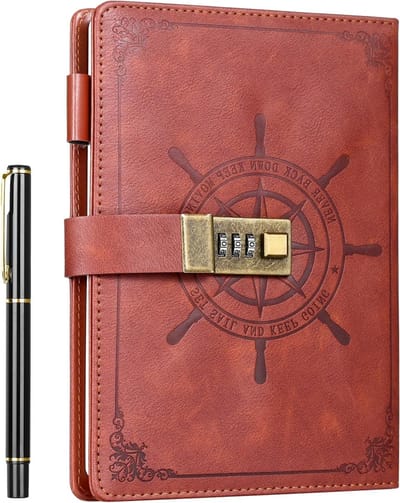 Lederen Wachtwoord Dagboek met Combinatieslot - A5 Geheim Dagboek met Pen en Spiral Binding, 212 Pagina's voor Werknotities en Persoonlijke Aantekeningen