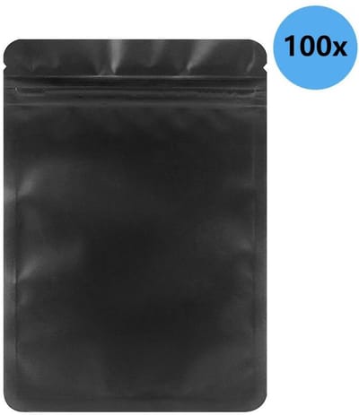 100-pack hersluitbare zakken - geschikt voor kleine bedrijven - dubbelzijdige gekleurde geurbestendige platte voedselbewaarzakken -10x18cm-Zwart