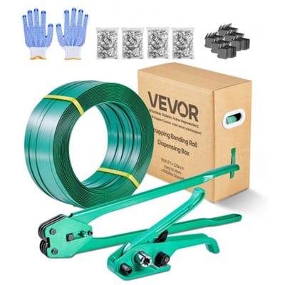 VEVOR 6-Delige Omsnoeringsset met Omsnoeringsband, Handmatig Omsnoeringsgereedschap met 457 M Pet-Band, 450 metalen Clips, 150 Randbeschermers, Perfecte Werkplaatsuitrusting voor Verpakken, Transport en Opslag