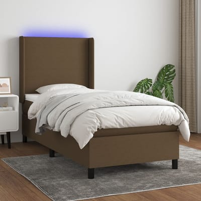 vidaXL - Boxspring - met - matras - en - LED - stof - donkerbruin - 90x190 - cm
