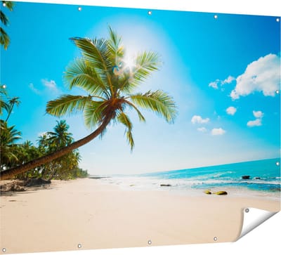 Gards Tuinposter Tropisch Strand en Zee in Sri Lanka - 160x120 cm - Tuindoek - Tuindecoratie - Wanddecoratie buiten - Tuinschilderij